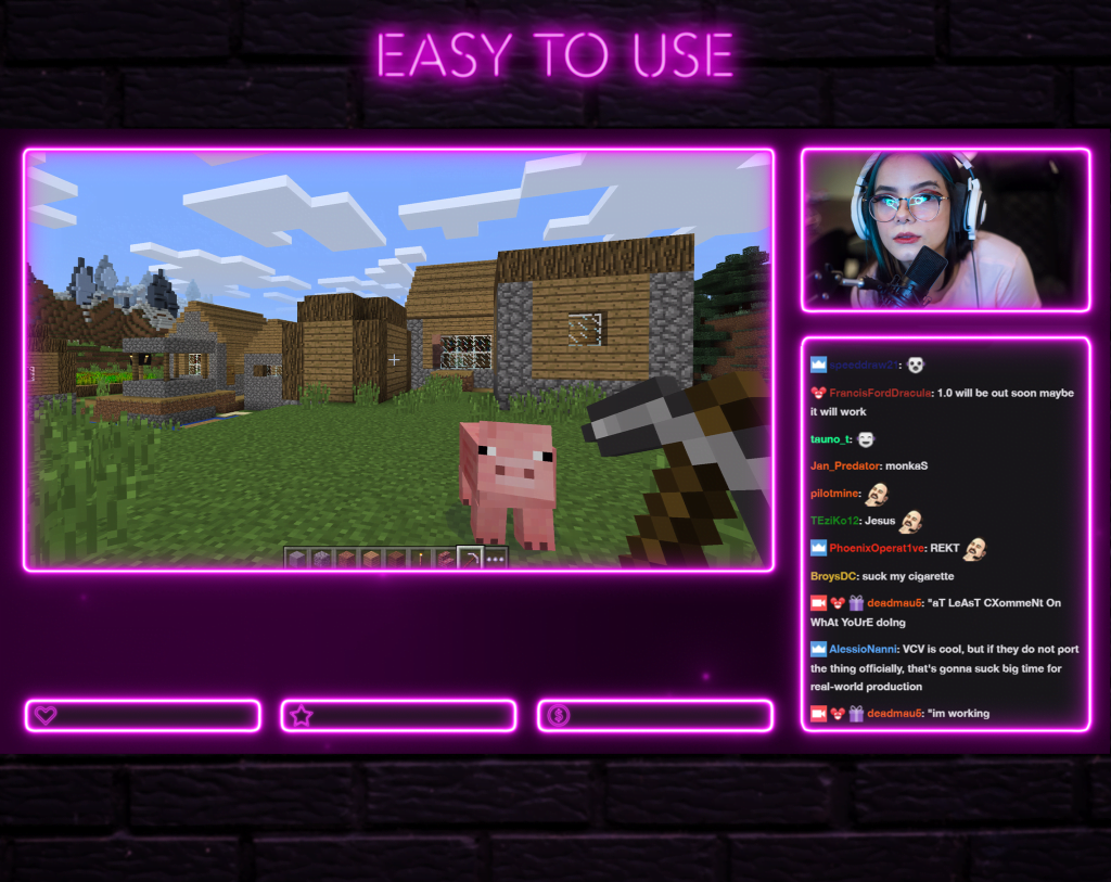 Twitch Overlay Package With Neon Lights in Magenta Colors