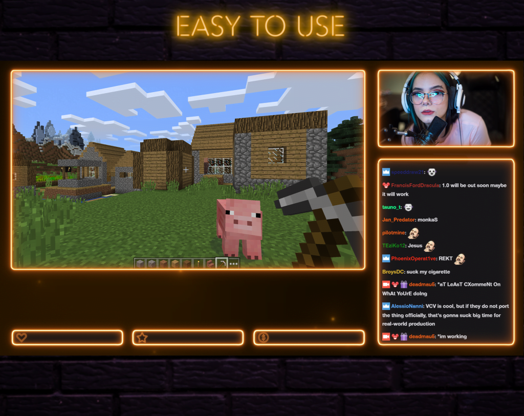 Twitch Overlay Package With Neon Lights in Gold Colors
