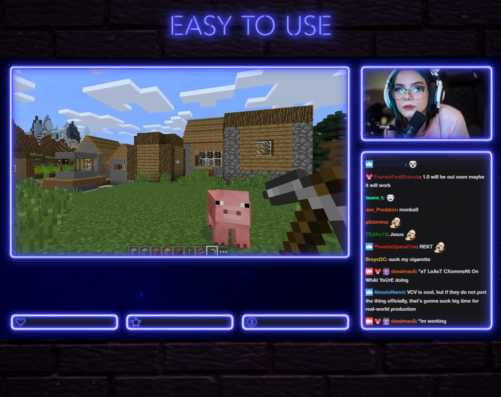 Twitch Overlay Package With Neon Lights in Blue Colors