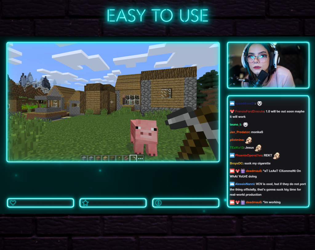 Twitch Overlay Package With Neon Lights in Cyan Colors