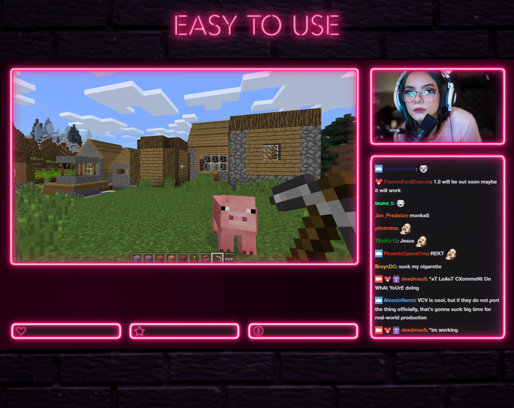 Twitch Overlay Package With Neon Lights in Pink Colors