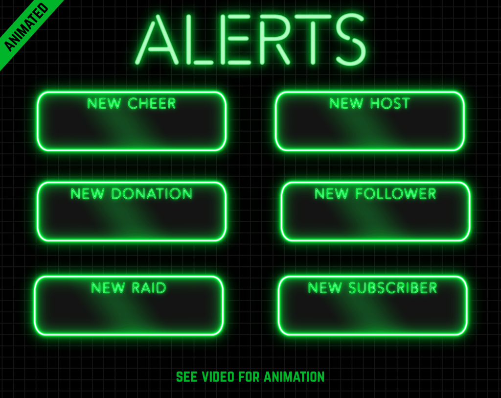 Twitch Overlay Package With Neon Lights in Green Colors