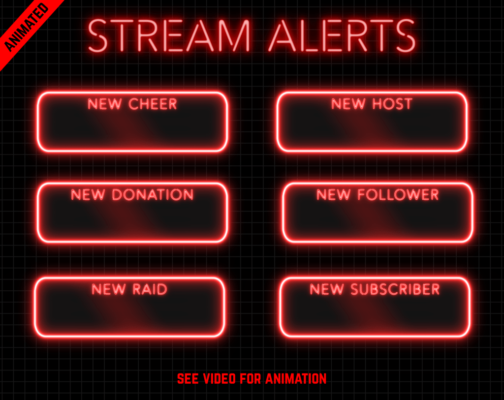 Twitch Overlay Package With Neon Lights in Red Colors