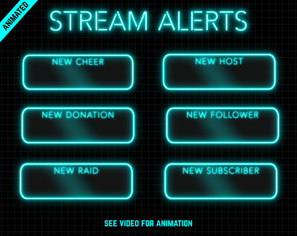 Twitch Overlay Package With Neon Lights in Cyan Colors