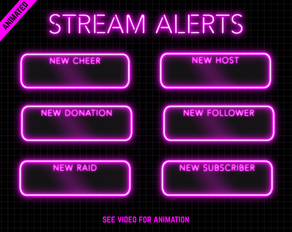 Twitch Overlay Package With Neon Lights in Magenta Colors
