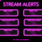 Twitch Overlay Package With Neon Lights in Magenta Colors