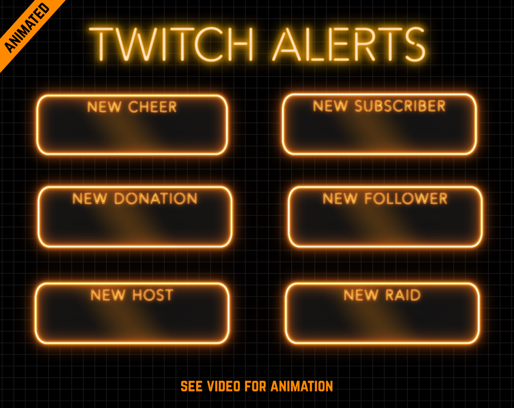 Twitch Overlay Package With Neon Lights in Gold Colors