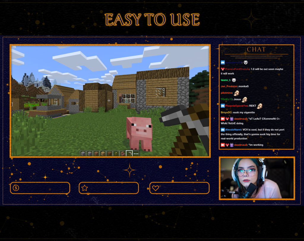 Twitch Overlay Package in Celestial Purple Sky style