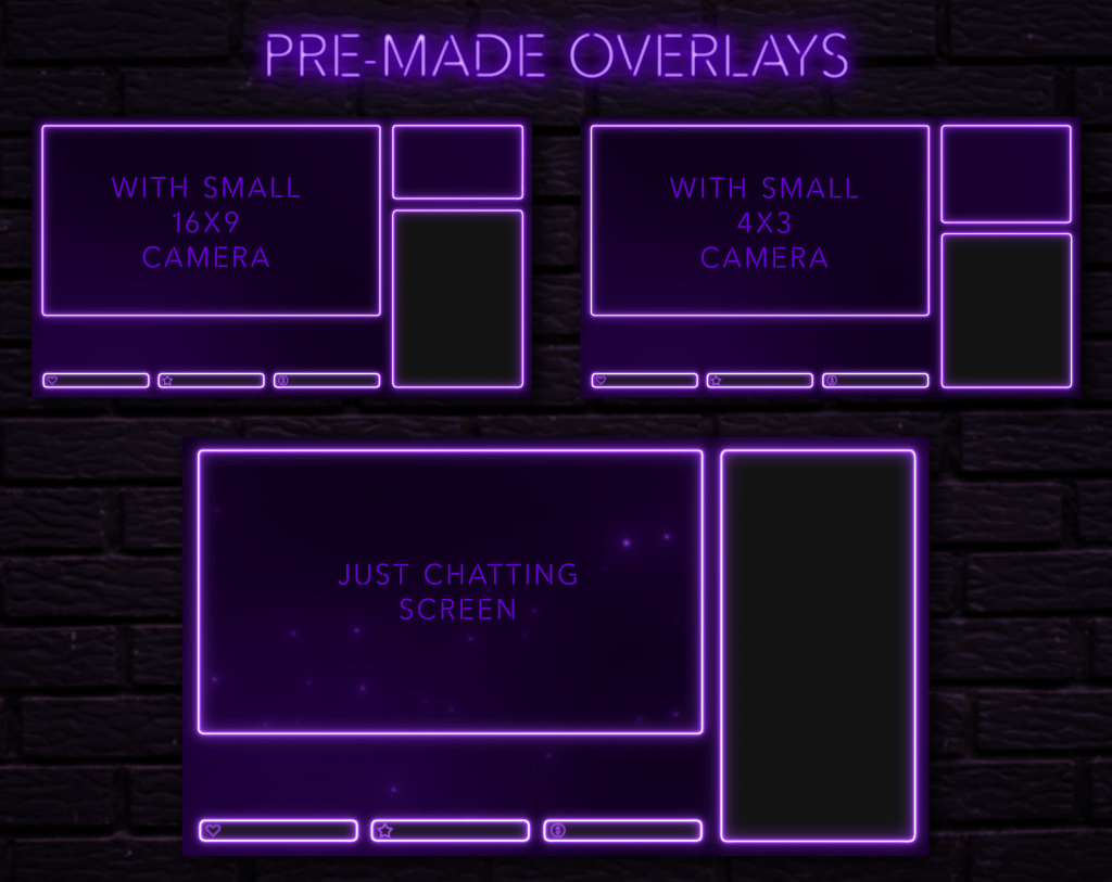 Twitch Overlay Package With Neon Lights in Purple Colors