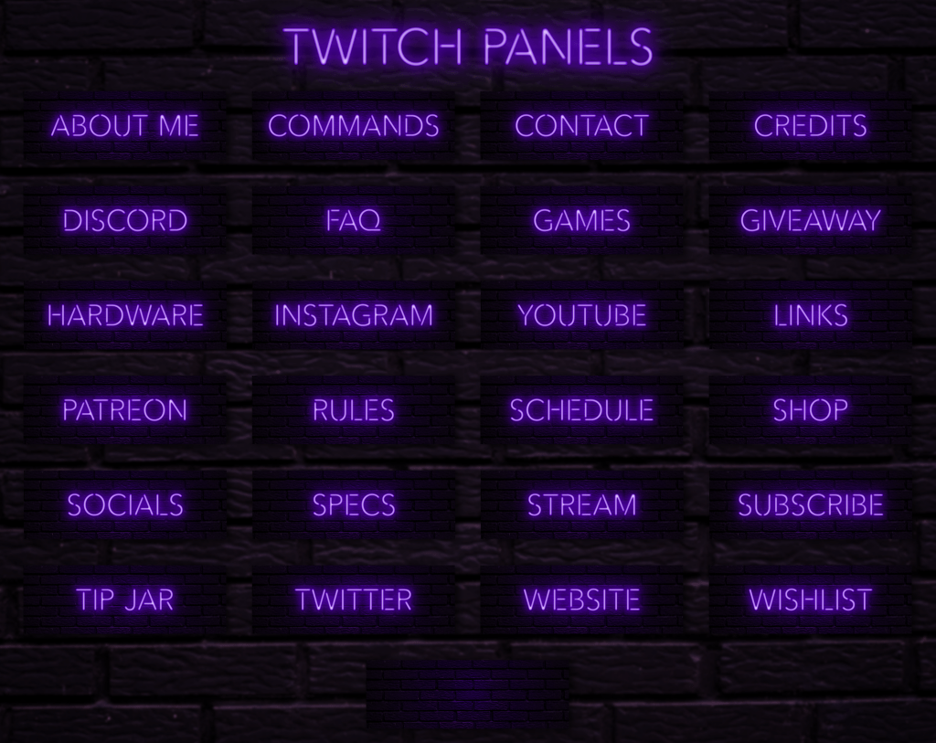Twitch Overlay Package With Neon Lights in Purple Colors