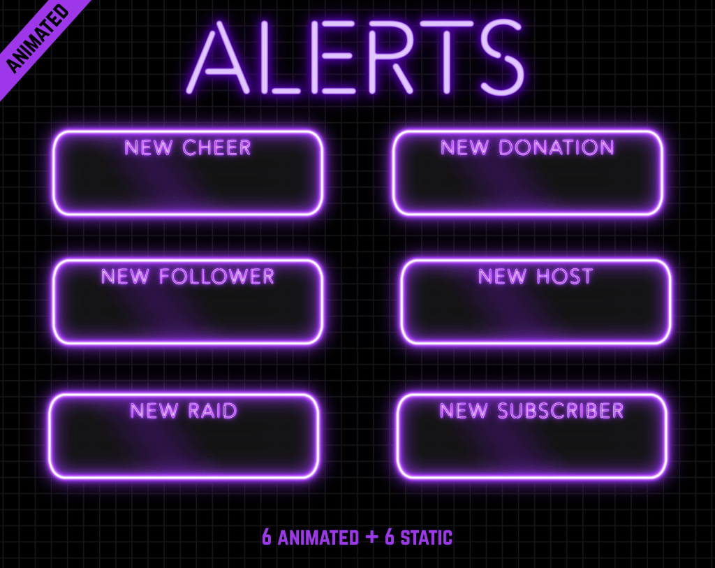 Twitch Overlay Package With Neon Lights in Purple Colors