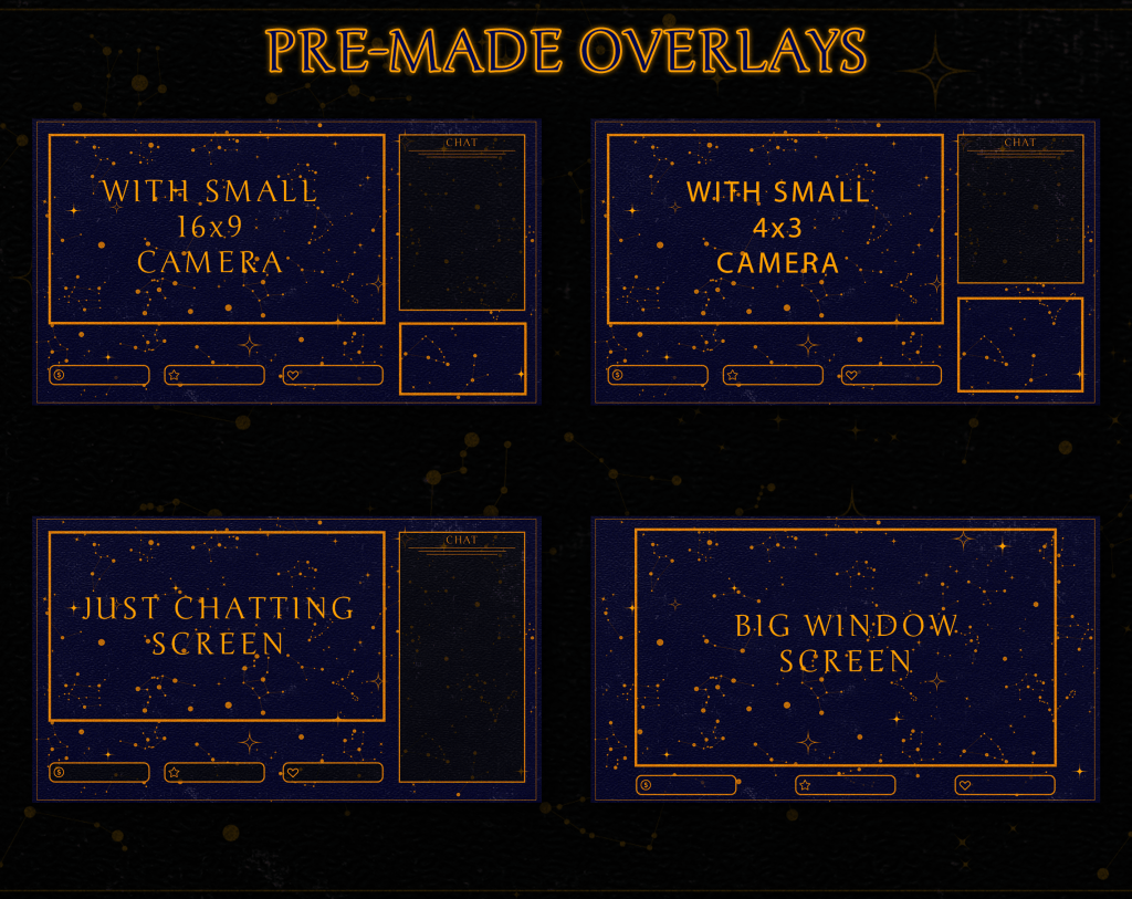 Twitch Overlay Package in Celestial Purple Sky style
