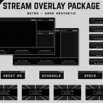 Twitch Overlay Package in dark colors with Retro Computer style