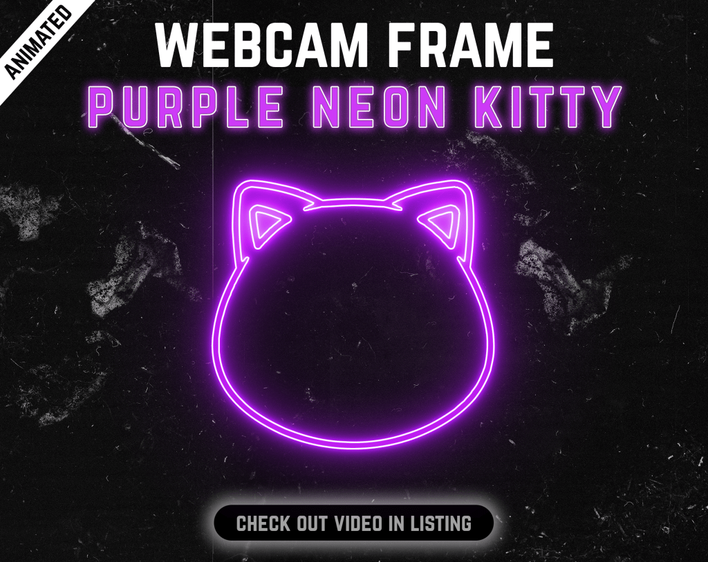 Purple Neon Kitty webcam frame overlay for streaming on twitch