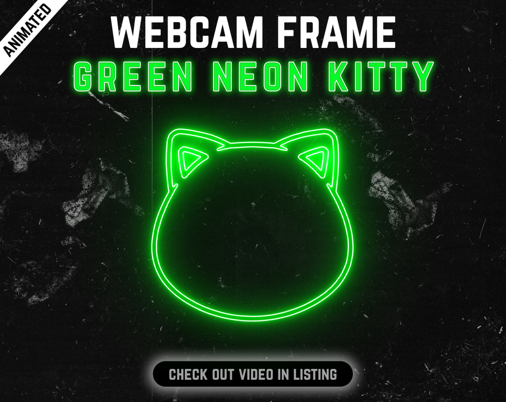 Green Neon Kitty webcam frame overlay for streaming on twitch