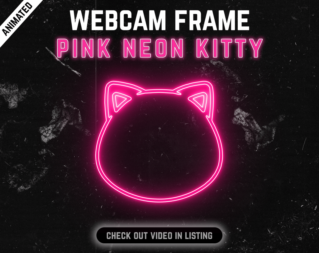 Pink Neon Kitty webcam frame overlay for streaming on twitch