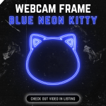 Blue Neon Kitty webcam frame overlay for streaming on twitch