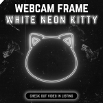 White Neon Kitty webcam frame overlay for streaming on twitch