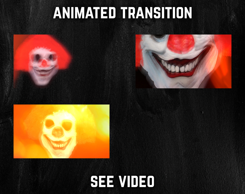 Stinger Transition with clown face for streaming horror games