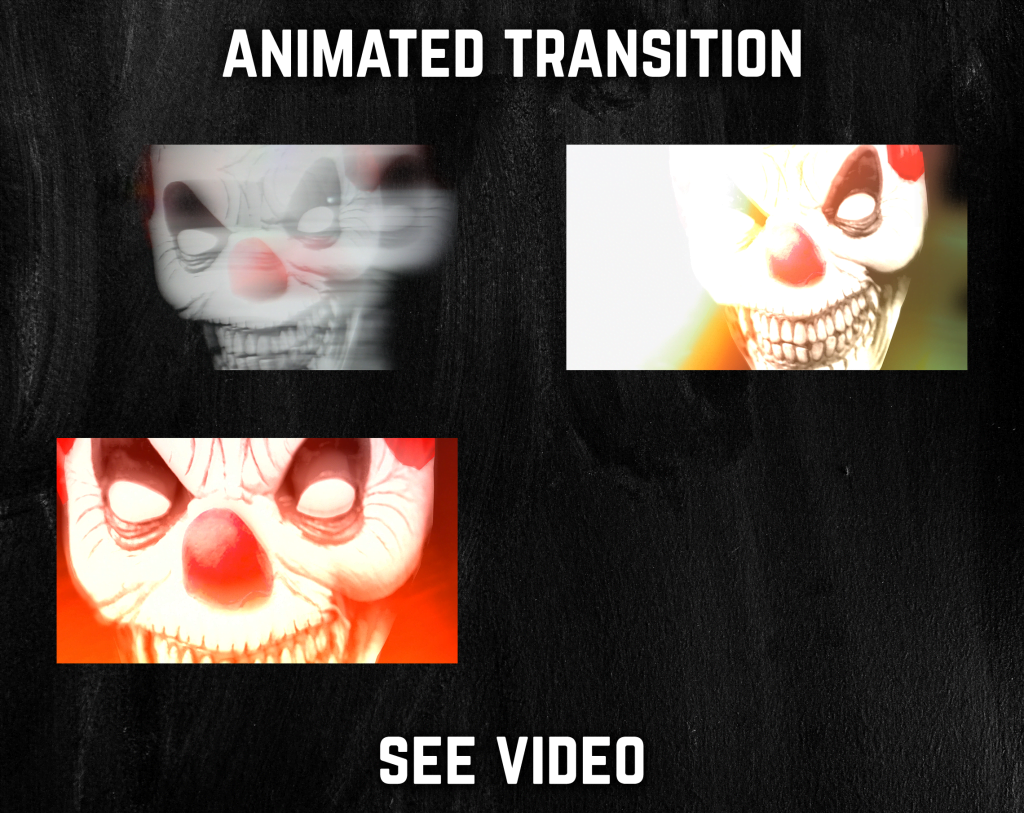 Stinger Transition with evil clown for streaming horror games