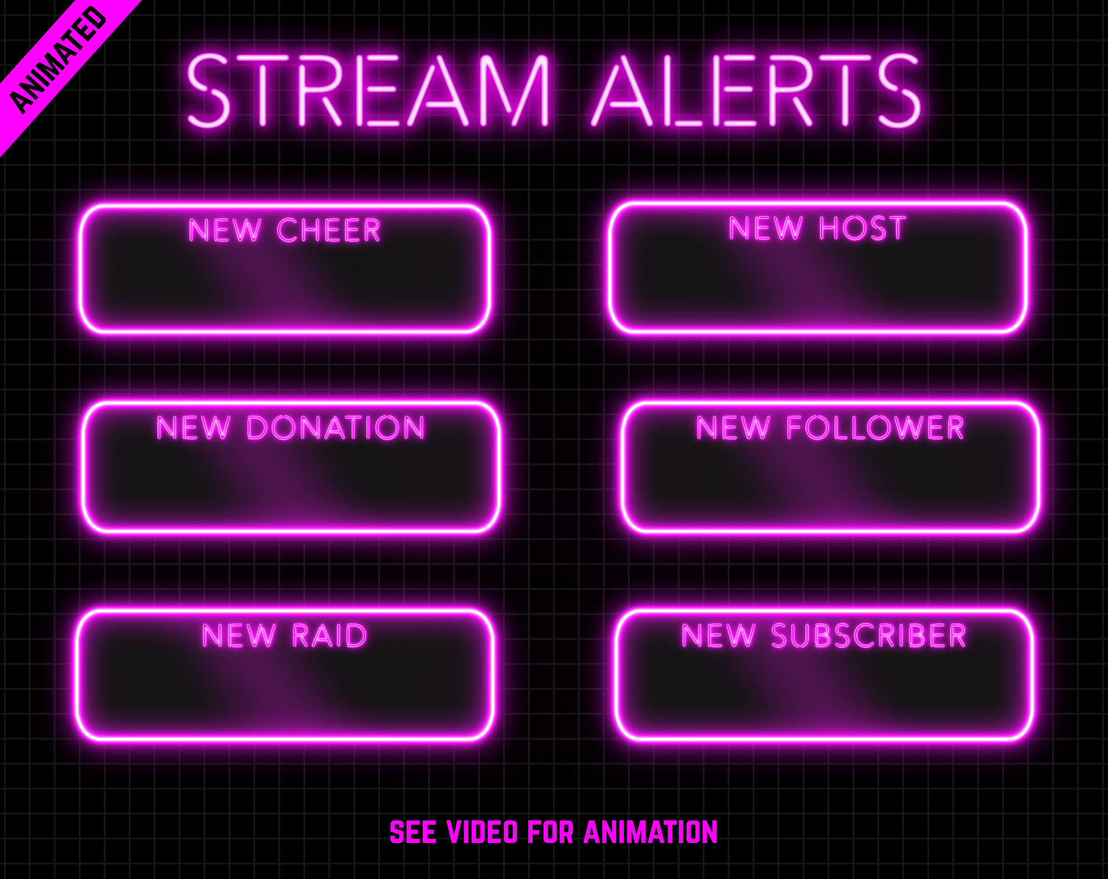 Twitch Stream Alerts with magenta neon color