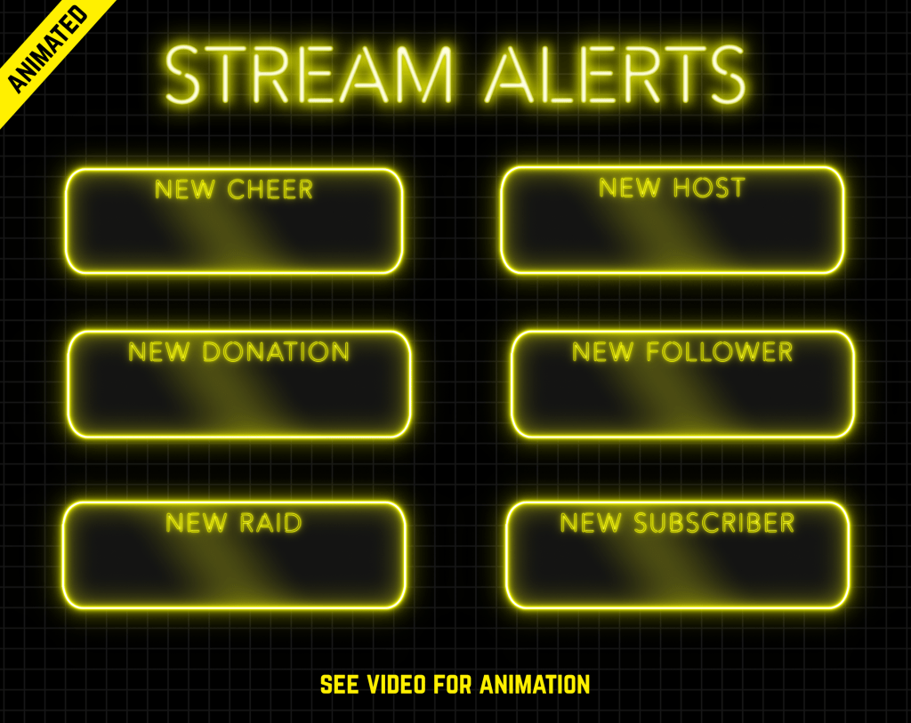 Twitch Stream Alerts with yellow neon color