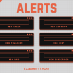 Orange and Black Twitch Stream Alerts in retro computer style