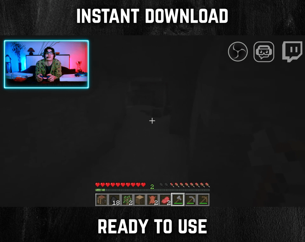 Blue Neon webcam frame overlay for streaming on twitch