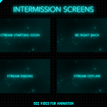 Animated stream intermission screens in cyan neon style