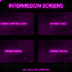 Animated stream intermission screens in magenta neon style