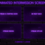 Animated stream intermission screens in purple neon style