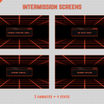 Animated stream intermission screens in black and orange retro computer style