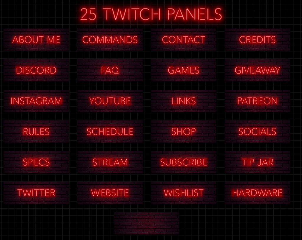 Twitch Panels in red neon color