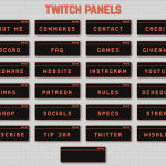 Twitch Panels in black and orange retro computer style