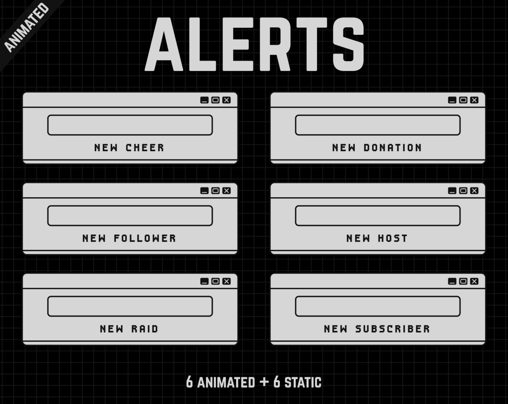 Bright Twitch Stream Alerts in retro computer style